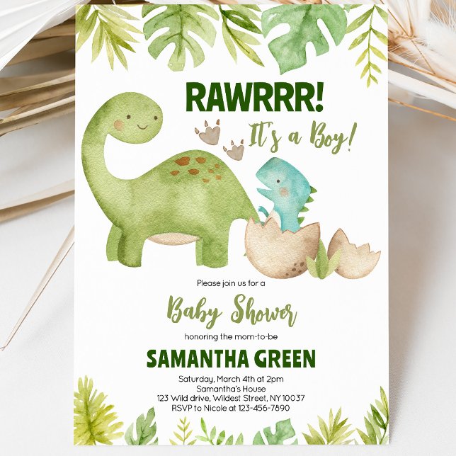 Boy Dinosaur Baby Shower Invitation (Creator Uploaded)