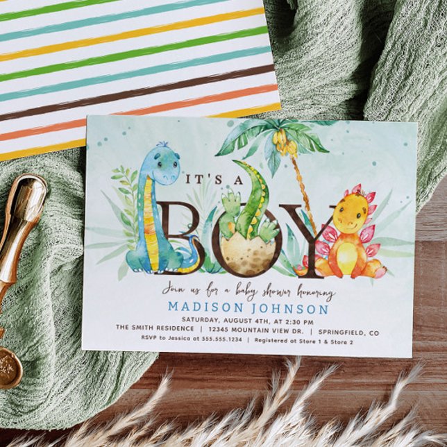 Boy Dinosaur Baby Shower Invitation (Creator Uploaded)