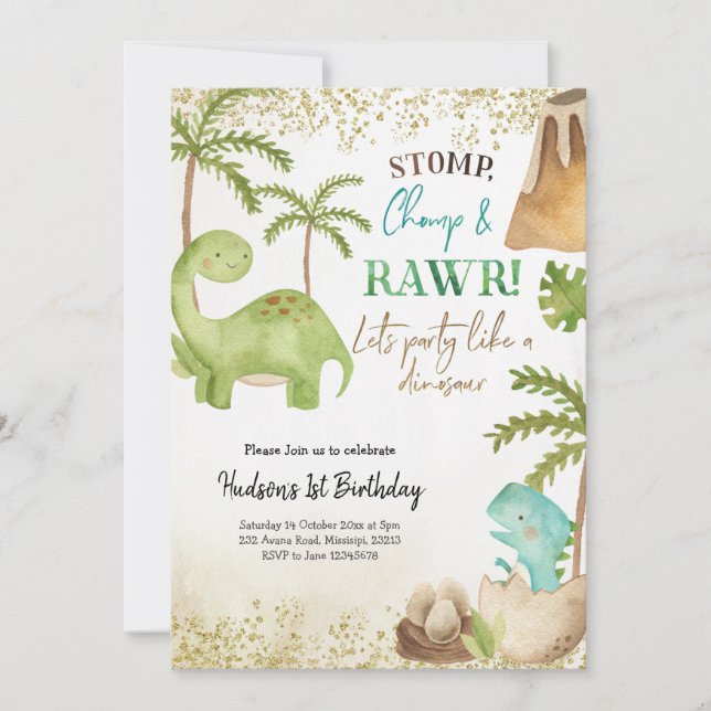 Boy Dinosaur Birthday Invitation (Front)
