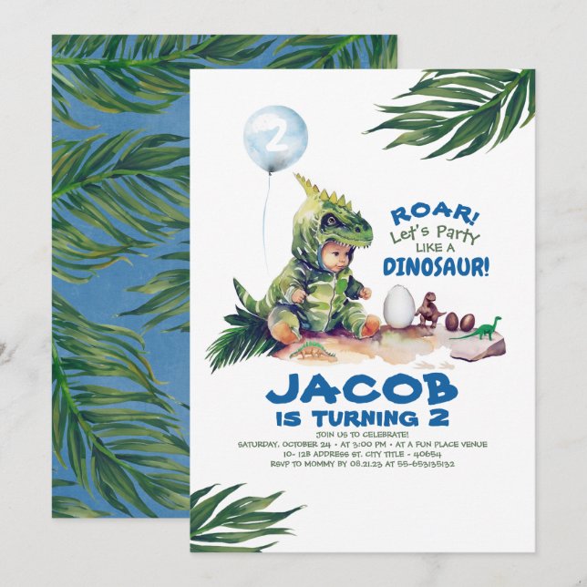 Boy Dinosaur Birthday Invitations (Front/Back)