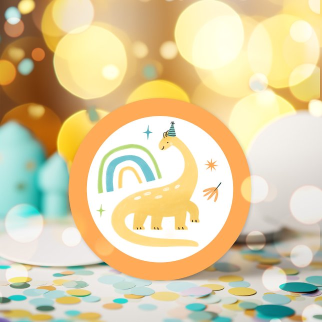 Boy Dinosaur Birthday Party Favours Classic Round Sticker (Creator Uploaded)