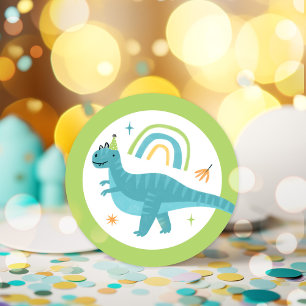 Boy Dinosaur Birthday Party Favours Classic Round Sticker