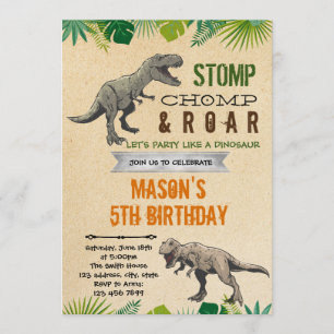Boy dinosaur birthday theme invitation