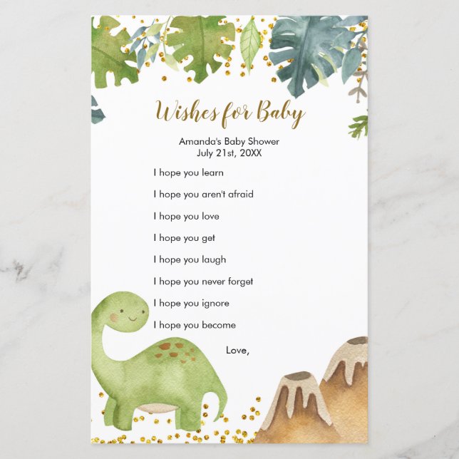 Boy Dinosaur Greenery Wishes for Baby Game (Front)