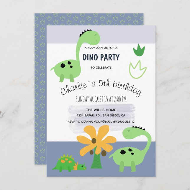 Boy Dinosaur Jurassic Birthday Party Announcement (Front/Back)