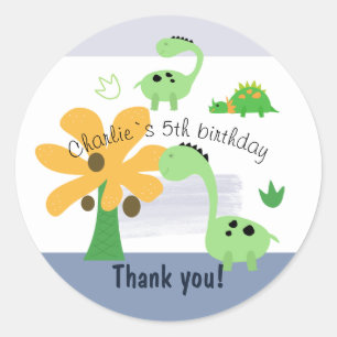 Boy Dinosaur Jurassic Birthday Party Classic Round Sticker