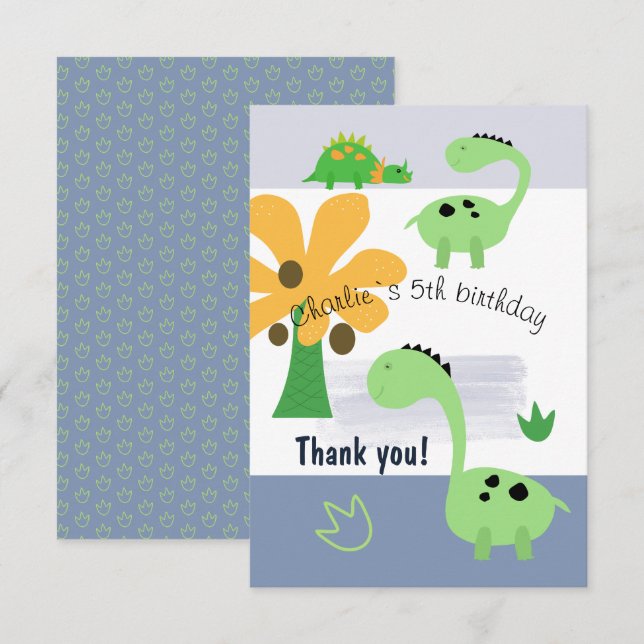 Boy Dinosaur Jurassic Birthday Party Thank You Card (Front/Back)