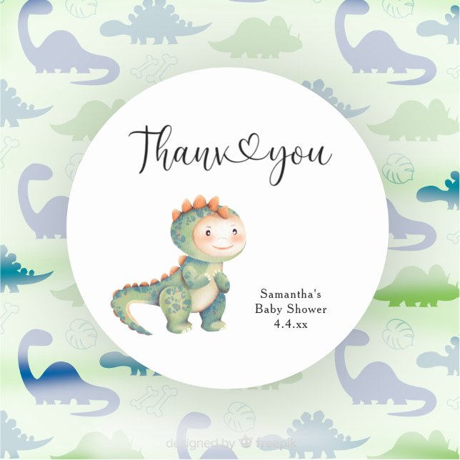 Boy dinosaur Thank you baby shower  Classic Round Sticker (Creator Uploaded)