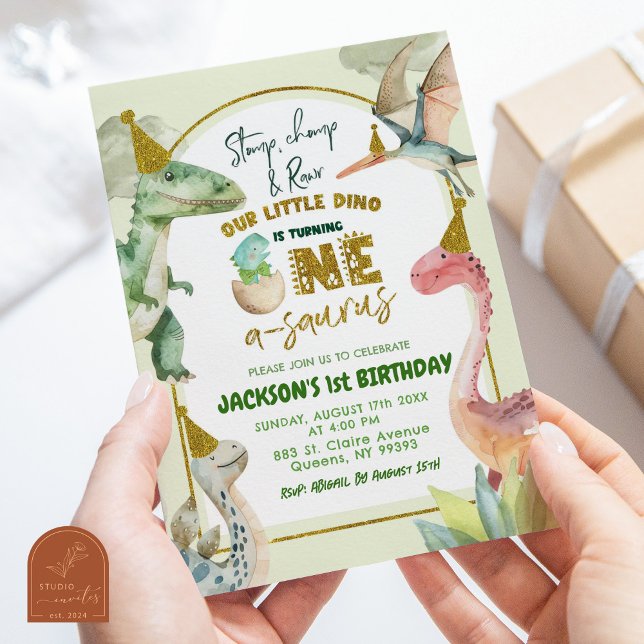 Boy Dinosaur Turning One First Birthday Invitation (Creator Uploaded)