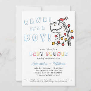 Boy Dinosaur Winter Christmas Coed Baby Shower Invitation