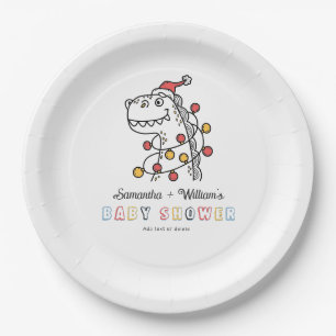 Boy Dinosaur Winter Christmas Coed Baby Shower Paper Plate