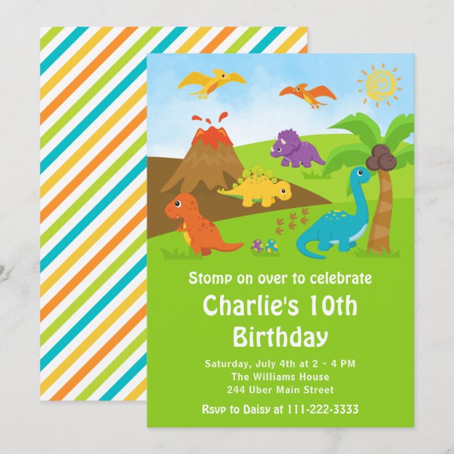 Boy Dinosaurs Birthday Party Invitation (Front/Back)