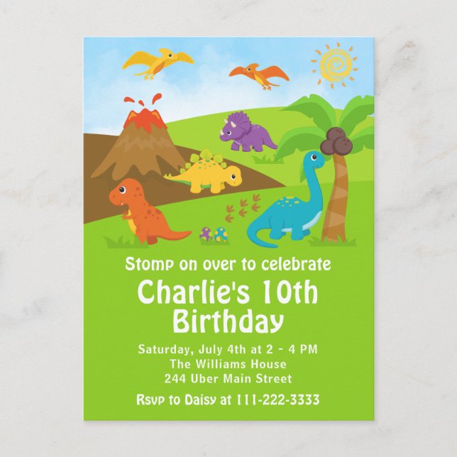 Boy Dinosaurs Birthday Party Postcard (Front)