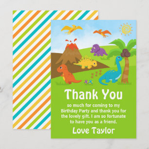 Boy Dinosaurs Birthday Party Thank You Card