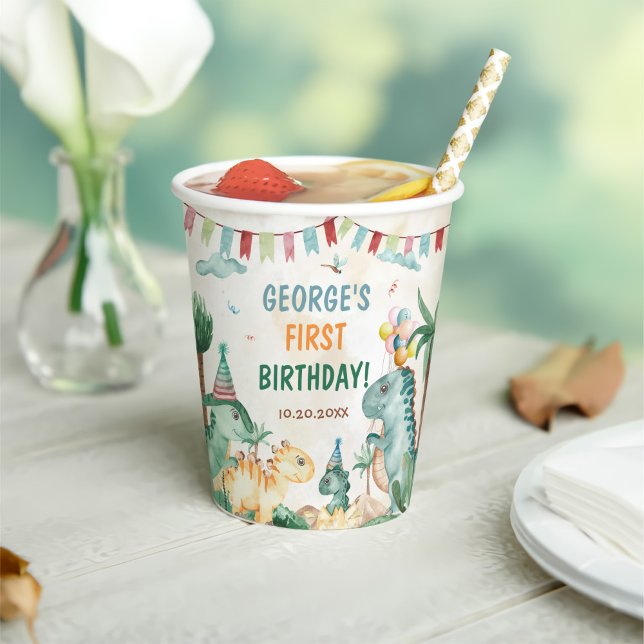 Boy Dinosaurs First Birthday Party Paper Cups (Creator Uploaded)