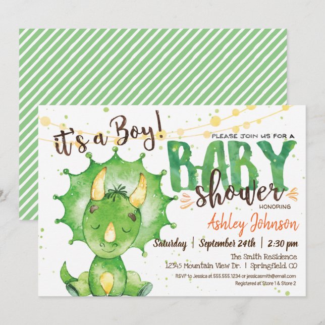 Boy Dinosuar Baby Shower invitation (Front/Back)