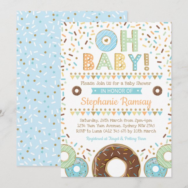 Boy Doughnut Baby Shower Sprinkle Invitation (Front/Back)