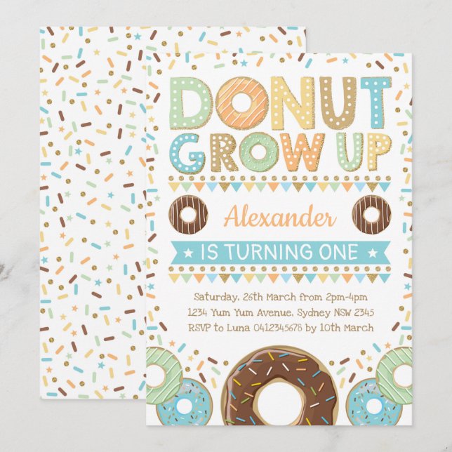 Boy Doughnut Invitation Doughnut Birthday Sprinkle (Front/Back)