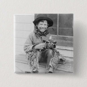 Boy Dressed as Cowboy with Toys 15 Cm Square Badge