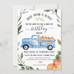 Boy Drive By Pumpkin Birthday Invitation