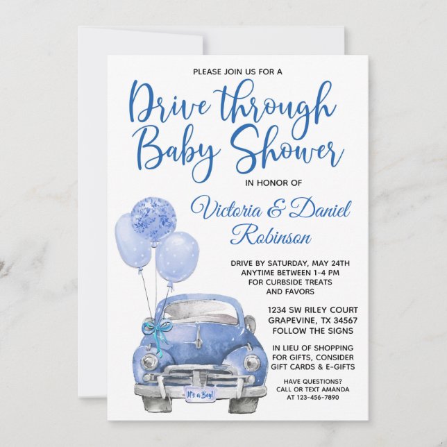 Boy Drive Through Covid Baby Shower Car Invitation (Front)