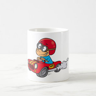 Boy Driving Red Race Car Coffee Mug