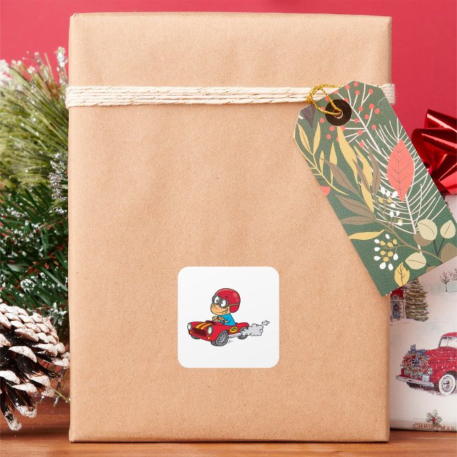 Boy Driving Red Race Car Square Sticker (Creator Uploaded)