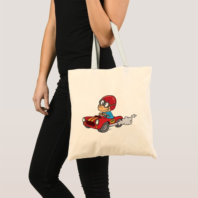 Boy Driving Red Race Car Tote Bag (Creator Uploaded)