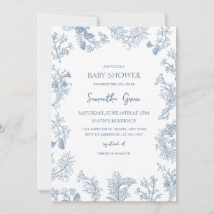 Boy Dusty Blue Chinoiserie Baby Shower Invitation