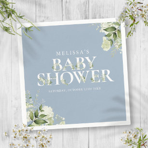 Boy Dusty Blue Greenery Foliage Baby Shower Napkin
