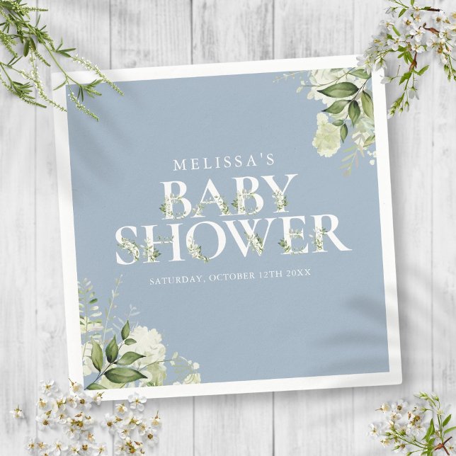 Boy Dusty Blue Greenery Foliage Baby Shower Napkin (Boy Dusty Blue Greenery Foliage Baby Shower Napkins)