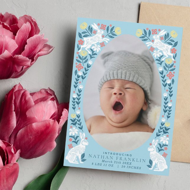 Boy Easter Egg Baby Photo Birth Announcement Card (Creator Uploaded)