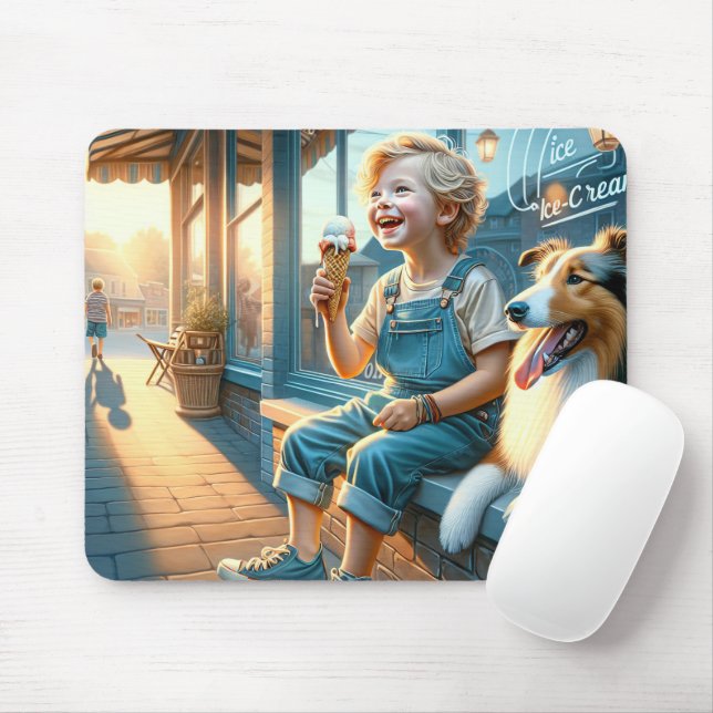Boy Eating Ice Cream Cone Mouse Mat (With Mouse)