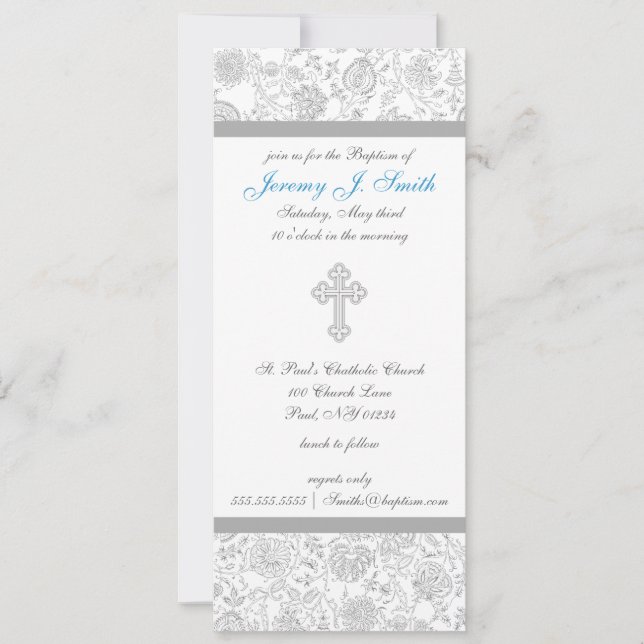 Boy Elegant Cross Christening Invitations (Front)
