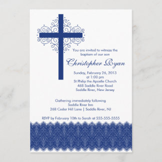 Boy Elegant Lace Baptism | Christening Cross Invitation