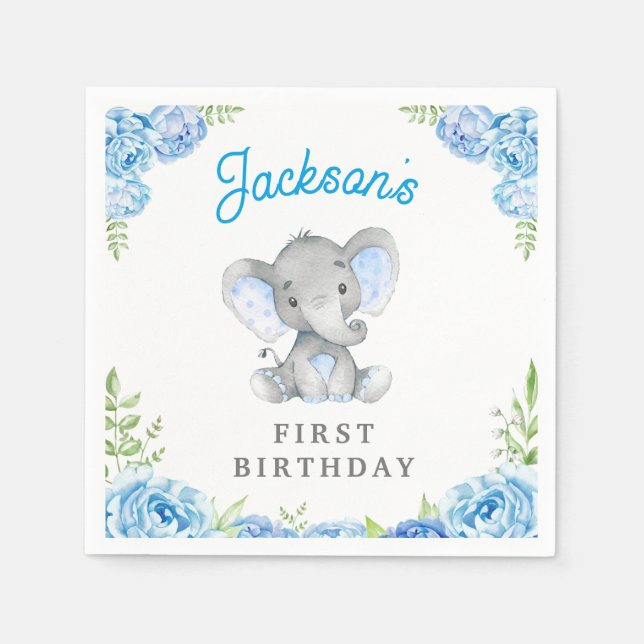 Boy Elephant 1st 2nd Birthday Party Little Peanut Napkin (Front)