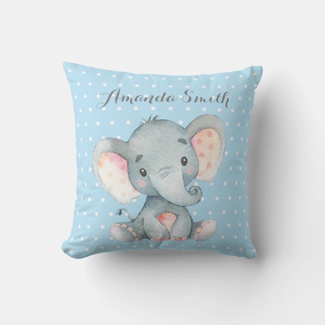 Boy Elephant Baby Blue and Grey Cushion (Front)