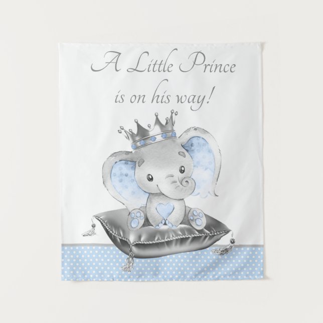Boy Elephant Baby Shower Banner Backdrop Tapestry (Front)