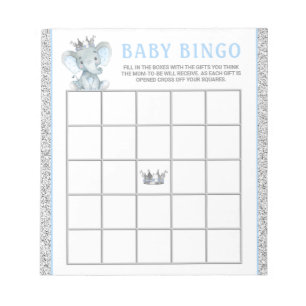 Boy Elephant Baby Shower Bingo Game Cards Notepad