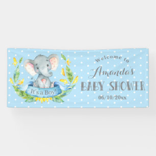 Boy Elephant Baby Shower Blue and Gray Banner