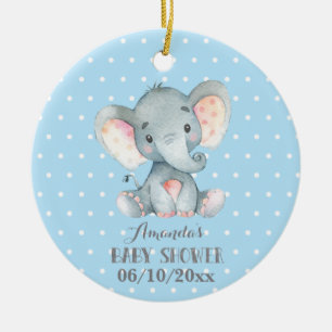 Boy Elephant Baby Shower Blue and Gray Ceramic Tree Decoration