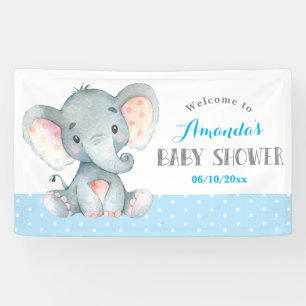 Boy Elephant Baby Shower Blue and Grey Banner