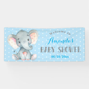 Boy Elephant Baby Shower Blue and Grey Banner