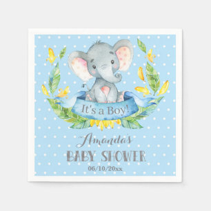 Boy Elephant Baby Shower Blue and Grey Napkins