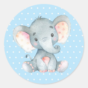 Boy Elephant Baby Shower Blue Classic Round Sticker