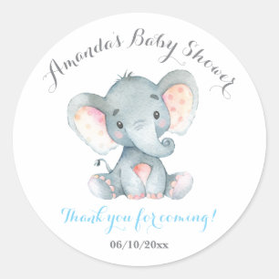 Boy Elephant Baby Shower Blue Thank You Favour Classic Round Sticker