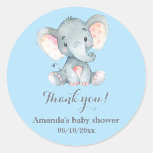 Boy Elephant Baby Shower Blue Thank You Favour Classic Round Sticker