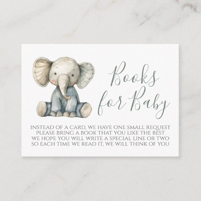 Boy Elephant Baby Shower Book Request Card (Front)