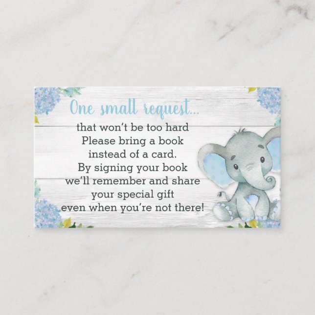 Boy Elephant Baby Shower Book Request Card (Front)