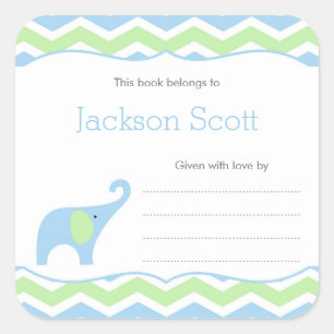 Boy Elephant Baby Shower Bookplate sticker